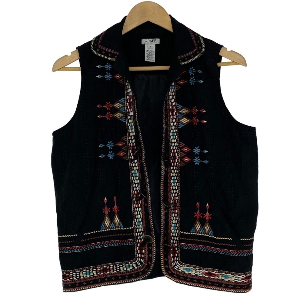 Graff by Um black southwest style embroidered black vest wms sz small